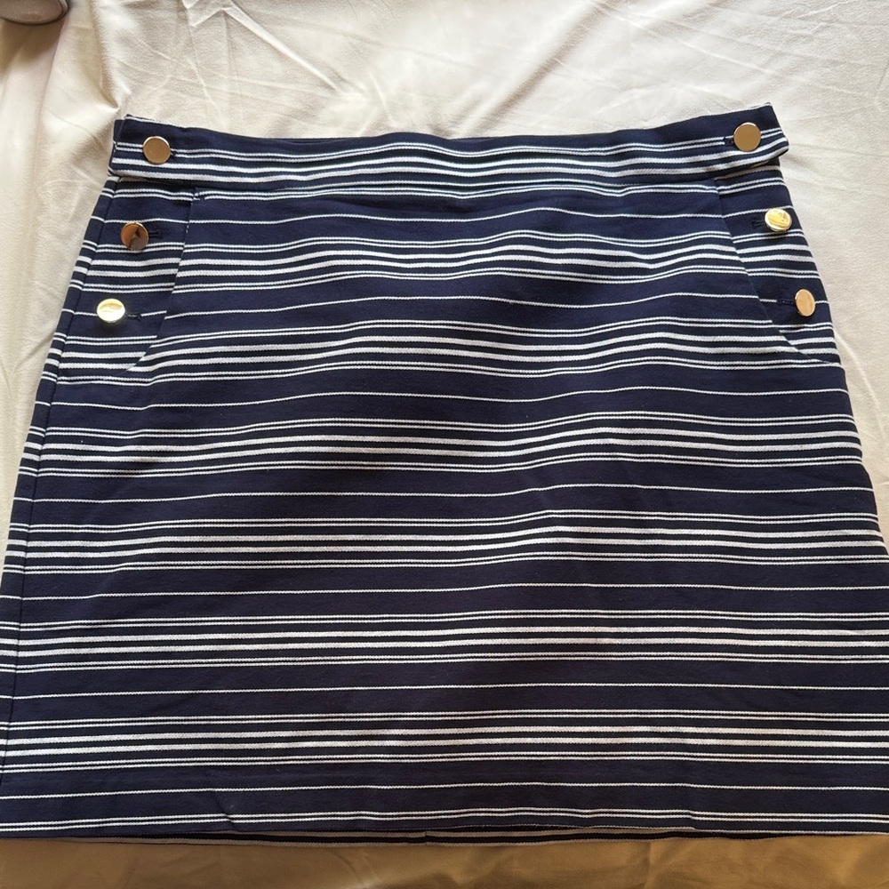 LOFT Navy and White Striped Mini Skirt